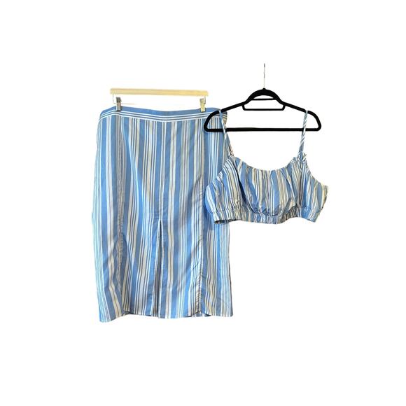NWT Lemlem x H&M Women's Stripe Linen Blend Top/Midi Skirt Set Blue/White SZ 18 - Picture 1 of 14